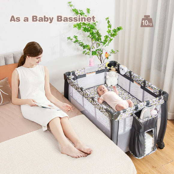 NNECW 3 in 1 Baby Portacot with Bassinet & Changing Table