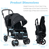 NNECW Folding Double Baby Stroller with Tandem Seating &amp; Canopy for Toddlers-Black