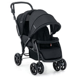 NNECW Folding Double Baby Stroller with Tandem Seating &amp; Canopy for Toddlers-Black