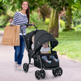 NNECW Folding Double Baby Stroller with Tandem Seating &amp; Canopy for Toddlers-Black