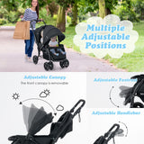 NNECW Folding Double Baby Stroller with Tandem Seating &amp; Canopy for Toddlers-Black