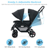 NNECW Folding Double Baby Stroller with Tandem Seating &amp; Canopy for Toddlers-Black