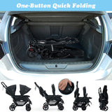 NNECW Folding Double Baby Stroller with Tandem Seating &amp; Canopy for Toddlers-Black
