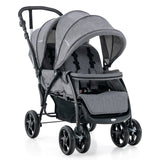 NNECW Folding Double Baby Stroller with Tandem Seating &amp; Canopy for Toddlers-Grey