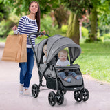 NNECW Folding Double Baby Stroller with Tandem Seating &amp; Canopy for Toddlers-Grey