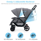 NNECW Folding Double Baby Stroller with Tandem Seating &amp; Canopy for Toddlers-Grey