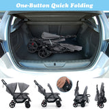 NNECW Folding Double Baby Stroller with Tandem Seating &amp; Canopy for Toddlers-Grey