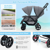 NNECW Folding Double Baby Stroller with Tandem Seating &amp; Canopy for Toddlers-Grey