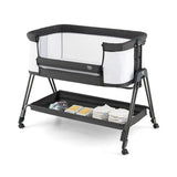 NNECW Easy Folding Portable Baby Crib with 7 Adjustable Heights-Black