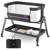 NNECW Easy Folding Portable Baby Crib with 7 Adjustable Heights-Black