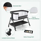 NNECW Easy Folding Portable Baby Crib with 7 Adjustable Heights-Black