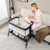 NNECW Easy Folding Portable Baby Crib with 7 Adjustable Heights-Black