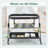 NNECW Easy Folding Portable Baby Crib with 7 Adjustable Heights-Black