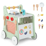 NNECW 6-in-1 Toddler Push and Pull Walker with Play Kitchen for Kids-Green