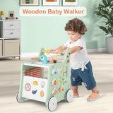 NNECW 6-in-1 Toddler Push and Pull Walker with Play Kitchen for Kids-Green