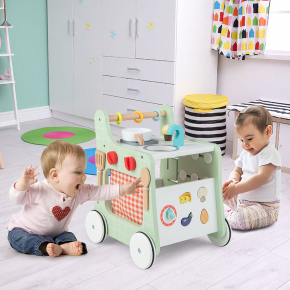 NNECW 6-in-1 Toddler Push and Pull Walker with Play Kitchen for Kids-Green
