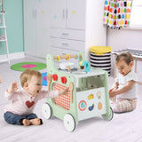 NNECW 6-in-1 Toddler Push and Pull Walker with Play Kitchen for Kids-Green