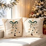 Christmas Tree Cushion Cover Set of 2 Plush Bow & Star Design