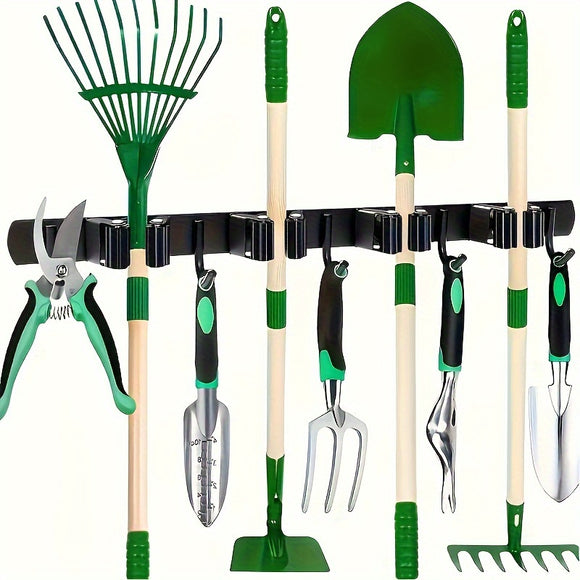 NNETM 4-Shelf Broom and Mop Rack with 5 Hooks