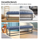 NNEDPE Cameron Button-Tufted Upholstered Bench with Metal Legs - Blue