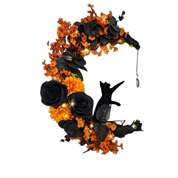 NNETM Gothic Halloween Moon Wreath Door Hanging