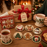 6pcs Wooden Christmas Coaster Set 10×10cm Festive Drink Mats