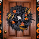 NNETM Halloween Black Pumpkin Maple Leaf Door Wreath
