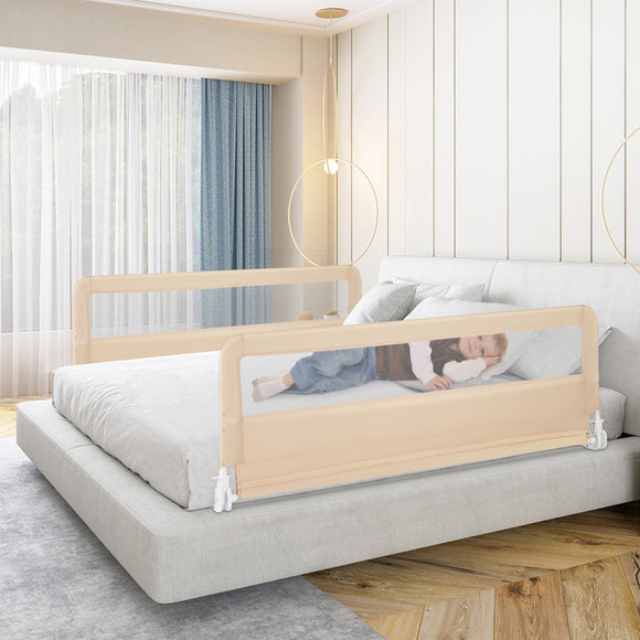 NNECW Height Adjustable Bed Rail with Mesh Cloth for Toddlers-Beige