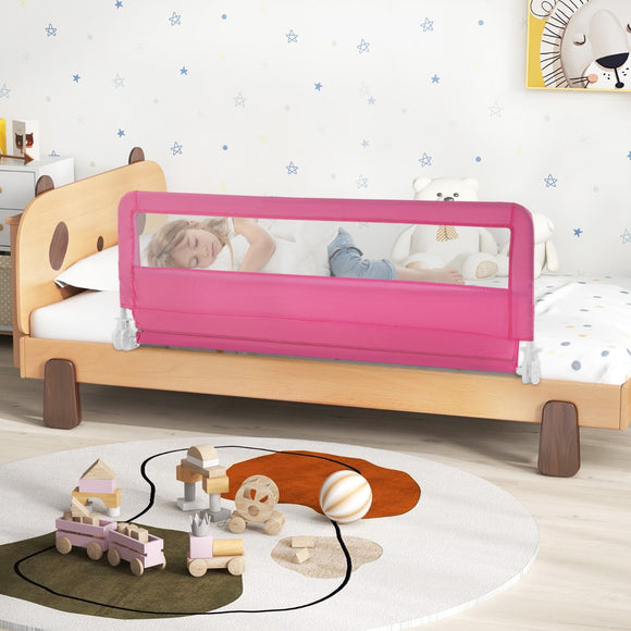 NNECW 150CM Foldable Bed Rail Guard with Removable Cover for Toddlers-Pink