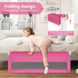 NNECW 150CM Foldable Bed Rail Guard with Removable Cover for Toddlers-Pink