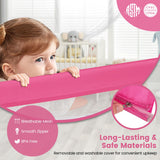 NNECW 150CM Foldable Bed Rail Guard with Removable Cover for Toddlers-Pink