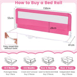 NNECW 150CM Foldable Bed Rail Guard with Removable Cover for Toddlers-Pink