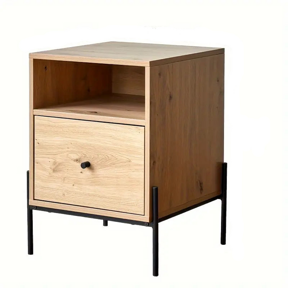 NNETM Wood Bedside Cabinet - Quiet Glide Drawers