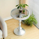 NNETM Corner Table Round Minimalist Side Table (Silvery + Lace)