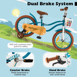 NNECW Kids Bike Adjustable with Handbrake and Basket for 4-7 Years Old-Turquoise-16 inches