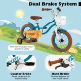NNECW Kids Bike Adjustable with Handbrake and Basket for 3-5 Years Old-Turquoise-14 inches