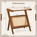 NNECW Z-shaped Boho Bamboo End Table with Tempered Glass Top-Brown