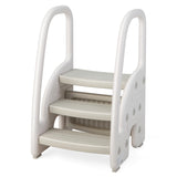 NNECW Three-Step Stool with Safety Handles and Non-slip Pedals for Toddlers-Grey