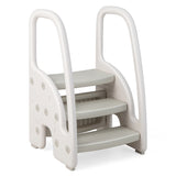 NNECW Three-Step Stool with Safety Handles and Non-slip Pedals for Toddlers-Grey