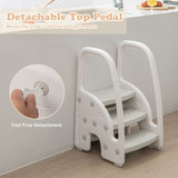 NNECW Three-Step Stool with Safety Handles and Non-slip Pedals for Toddlers-Grey