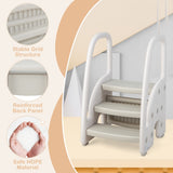 NNECW Three-Step Stool with Safety Handles and Non-slip Pedals for Toddlers-Grey