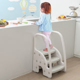 NNECW Three-Step Stool with Safety Handles and Non-slip Pedals for Toddlers-Grey