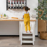 NNECW Three-Step Stool with Safety Handles and Non-slip Pedals for Toddlers-Grey