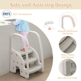 NNECW Three-Step Stool with Safety Handles and Non-slip Pedals for Toddlers-Grey