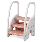 NNECW Three-Step Stool with Safety Handles and Non-slip Pedals for Toddlers-Pink