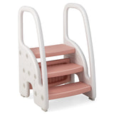NNECW Three-Step Stool with Safety Handles and Non-slip Pedals for Toddlers-Pink