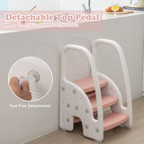 NNECW Three-Step Stool with Safety Handles and Non-slip Pedals for Toddlers-Pink