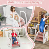 NNECW Three-Step Stool with Safety Handles and Non-slip Pedals for Toddlers-Pink