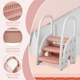 NNECW Three-Step Stool with Safety Handles and Non-slip Pedals for Toddlers-Pink