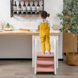 NNECW Three-Step Stool with Safety Handles and Non-slip Pedals for Toddlers-Pink